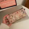 Nova Bolsa Floral Bordada para Lápis Bolsa de Papelaria para Aula de Estudante Bolsa Pequena Simples Fresca para Armazenamento de Cosméticos