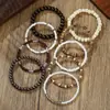Pulsera de Cuentas Estilo Bohemio Perla Sintética Cristal Madera Set Multicapa Apilable Elástica para Hombres