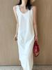 Vestido para Mujer 26 Verano Gama Alta Clásico Blanco Corte Estándar Cuello Redondo Vestido de Punto Vestido Casual para Mujer