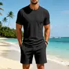 Conjunto de Shorts de Verano para Hombre de Venta Caliente, Holgado, Casual, tipo Waffle, Cuello Redondo, Manga Corta, Transfronterizo, Europeo y Americano, Amazon