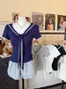 Camiseta de Manga Corta con Cuello Marino Estilo Universitario para Mujer con Almohadillas en el Pecho, Corte Ajustado, Top Exterior de Color Sólido para Verano