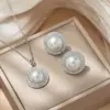 Conjunto de colar e brincos de moda transfronteiriça europeia e americana, luxo leve, com pérolas e diamantes completos, incrustado com zircônia, joias requintadas de alta qualidade