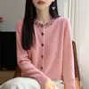 Cárdigan de punto de lana pura de alta gama estilo francés con tachuelas para mujer, suéter holgado de cuello redondo, abrigo adelgazante, top para otoño e invierno