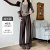 Pantalones de pana anchos para mujer, nuevo estilo otoño/invierno, de cintura alta, corte holgado, caída fluida, pantalones rectos casuales, adecuados para figuras petite, pantalones de traje relajados y elegantes