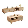 Mueble de TV de Mimbre Estilo de Segunda Mano Gabinete de Almacenamiento para Sala de Estar Mueble de TV Retro Gabinete de Almacenamiento Combinación de Gabinete de Mesa de Café para el Hogar
