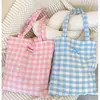 Bolsa de Lona Xadrez Simples Coreana Dupla Face, Pequena Fresca e Exquisita Bolsa de Ombro, Bolsa para Estudante Ir para a Aula, Bolsa de Compras