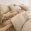Juego de Cama de Algodón 100% de Alta Gama Nantong de Cuatro Piezas, Nueva Funda de Edredón de Algodón Puro, Sábana Ajustable, Sábana Plana, Juego de Tres Piezas, Funda de Colcha, Juego de Cama 4