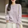 Cárdigan de punto floral para mujer, nuevo abrigo de lana gruesa trenzada de cachemir y lana para otoño e invierno, moderno
