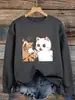 Sudadera Divertida con Estampado de Dos Gatos Discutiendo para Mujer Corte Holgado Ropa Casual de Calle para Otoño Ropa Hip Hop Jogger