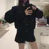 Conjunto Tricô Nova Moda Coreana, Look Rejuvenescedor e Emagrecedor Cardigã Suéter Lapela com Shorts Tricô Linha A Conjunto de Duas Peças