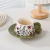 Pintura al Óleo Vintage Flor Taza de Café y Platillo Juego para Pareja Caja de Regalo Exquisita Taza de Alto Valor de Color Moda Regalo Complementario