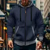 Sudadera con capucha y mangas largas de color liso y bloques de color para hombre, superventas transfronteriza, con cordón y cierre de cremallera, en un estilo deportivo casual de color liso