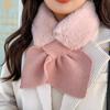 Bufanda de Invierno para Mujer con Cuello Cruzado de Felpa, Nuevo Viento Cálido a Prueba de Viento, Costuras de Lazo, Imitación de Pelo de Conejo Dulce Lindo