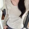 Camiseta de Manga Larga con Cuello en V de Algodón Puro para Mujer, Ajustada, para Primavera, Otoño e Invierno, Ajustada, Efecto Adelgazante, Camiseta Base para la Cintura