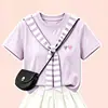 Conjunto de verano estilo universitario para niños mayores, dulce vestido tipo pastel estilo coreano con chal a rayas versátil y conjunto de dos piezas de manga corta