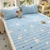 Protector de Cama Acolchado de Terciopelo de Leche Espesado Pieza Única Invierno Cubrecama de Terciopelo Coral Dormitorio Individual Colchón Forrado de Lana Juego de Tres Piezas