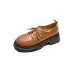 Sapatos Casuais Femininos Romanos Retro Franceses de Couro Genuíno com Plataforma, Cadarço, Salto Bloco Robusto, Camada Única, Usáveis em Todas as Estações, Confortáveis de Pele de Ovelha