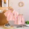 Traje Casual de Dos Piezas para Niñas Estilo Coreano Manga Corta 2026 Nuevo Estilo Verano Niño Pecho Letra Manga Corta Conjunto de Dos Piezas Moderno