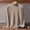 Suéter masculino de cashmere transfronteiriço, suéter de malha pullover liso, camisa base de gola alta quente para outono e inverno, estilo de luxo leve e simples