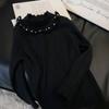 Suéter de Otoño e Invierno para Niñas Cuello de Perlas y Encaje para Bebés Camisa Base de Punto Estilo Coreano Extranjero para Niños Top Interior