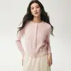 26 Outono Novo Cardigã Feminino Simples de Tricô Cashmere para Bebê com Gola Redonda e Botões Delicados de Renda com Brilho Peça de Roupa Externa Macia e Confortável