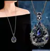 Cadena de suéter redonda con cristal azul de moda estilo coreano para mujer, larga, nueva, otoño e invierno, versátil, collar, colgante de joyería de cristal de alta gama