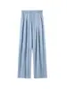Pantalones Casuales de Tencel Lyocell Primavera y Verano Nuevos Pantalones de Pierna Ancha con Caída Pantalones Rectos Holgados Versátiles de Cintura Alta hasta el Suelo