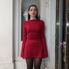 Estilo europeu e americano transfronteiriço feminino outono e inverno novo moda simples cor sólida alça nas costas cintura vestido suéter atacado