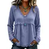 2026 Verão Novo Estilo Europeu e Americano Solto Gola V Franjada Manga Longa Camiseta Cor Sólida Casual Top Camisa Cross-border Roupas Femininas