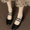 Novo Estilo~ Sapatos Femininos Prateados Estilo Retrô Francês com Salto Grosso, Sapatos Mary Jane de Bico Quadrado e Decote Baixo para Primavera e Outono 2026 com Tira de Fivela