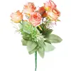 Buquê de Rosas Artificiais de 7 Peças Adereços para Fotografia Decorações de Mesa Parede de Flores Simples Moderna Arranjo para Casamento Hotel Flores