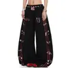 Pantalones deportivos de moda estilo americano con estampado de rayas de notas musicales y diseño curvo, unisex, doble cintura, pantalones deportivos holgados de pierna ancha de moda