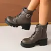 2026 Nuevo Modelo Transfronterizo 43 Talla Grande Botines Botines Cortos Tacón Grueso Plataforma Martin Estilo Europeo y Americano Con Cordones Suela Gruesa Botas para Mujer