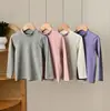 Categoría Camiseta Básica Peinada de Algodón con Felpa Inferior para Niños Niñas Cuello Semi Alto Mangas Largas Cálidas Tallas Mediana y Grande Ropa de Otoño e Invierno para Niños