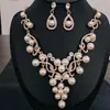 Conjunto de collar y pendientes de perlas europeas y americanas para mujer, moda femenina, temperamento explosivo, aleación, forma de gota, flor, vestido de novia, personalidad