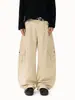 Calça Cargo OT Masculina Nova com Corte Curvo, Unissex Vintage Solta Respirável de Perna Larga Levemente Flareada 100% Algodão Casual