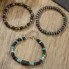 Pulseiras de Contas de Madeira Artesanais Retrô Europeias e Americanas Conjunto de Pulseiras Empilháveis Multicamadas Novas Pulseiras de Contas Turquesa Rotulagem e Entrega