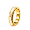 Anillo giratorio con incrustaciones de diamantes y carcasa blanca de Amazon transfronterizo, anillo de acero inoxidable de lujo ligero, joyería para parejas estilo europeo y americano