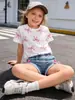 Amazon Branco Conjunto de Shorts Jeans de 2 Peças Roupa de Verão Camiseta Fofa de Manga Curta Shorts Conjunto com Laço