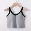 Uma geração de regata de verão nova com contraste no umbigo para mulheres, para usar por dentro e por fora, super popular, com bojo, costas bonitas, roupa íntima