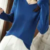 Estilo Novo Primavera 2026 Algodão Puro Tricô Gola V Manga Longa Camiseta Básica Suéter Pulôver Cor Lisa Solto para Mulheres