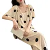Pijama Nuevo de Algodón y Seda para Mujer Primavera/Verano 2026, Manga Corta, Cintura con Lazo, Nuevo Estilo Chino, Conjunto Holgado, Ropa de Casa, Se Puede Usar Afuera