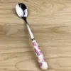 Suministro de cubiertos de acero inoxidable y cerámica, cuchillo, tenedor, cuchara, cubiertos infantiles con mango de cerámica, cuchillo y tenedor de fruta, cubiertos de rosa púrpura, tenedor pequeño