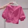Camisa Verde Juvenil Dopamine con Cuello y Manga Corta para Mujer, Nuevo Estilo Verano 2026, Camisa Corta Dulce para Mujeres Petite