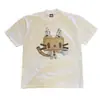 Camiseta de verano de algodón puro con estampado de gato retro americano lindo, corte holgado, diseño de nicho, manga corta para niños y niñas