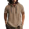 Camiseta de algodão e linho com capuz, manga curta, casual, masculina, de praia, nova, europeia e americana, para 2026, transfronteiriça, primavera-verão