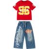 Ropa de Hip-Hop para Actuación Infantil, Trajes Geniales y Atractivos de Manga Corta Estilo Hip-Hop para Niñas y Niños, Ropa de Verano Moderna de Hip-Hop para Niños