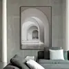 Pintura decorativa de arte de extensión espacial gris Morandi pintura colgante arquitectónica estilo nórdico ins dormitorio hotel mural