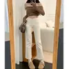 Jeans de Mujer Cortos Rectos Estrechos, Nuevo Estilo Primavera, Tiro Alto, Adelgazantes, Elásticos, Color Caqui, Pantalones Cigarrillo Petite