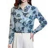 Camisa Estampada Elegante Feminina 2025 Primavera Nova Moda Elegante para o Trabalho Fina Manga Longa Solta